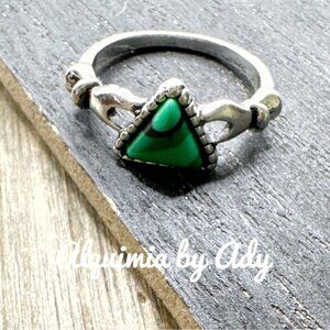 Alquimia Green Silver Filigree Ring with Ornate Design malachite